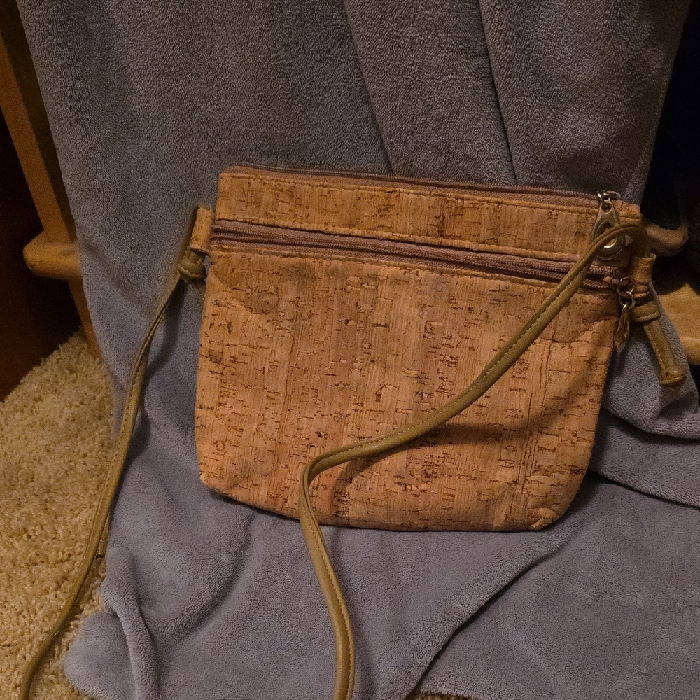 Unk Tan Crossbody Bag with Brass Hardware and Stitched Detailing